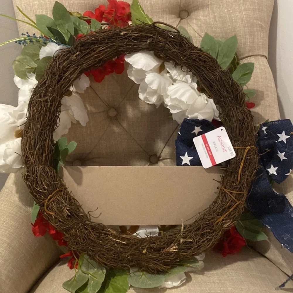 NWT “Home Sweet Home” Peony Americana Wreath by Ashland